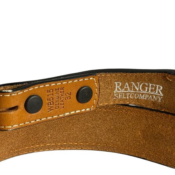 Ranger Belt Co Basket Weave Hair On Hide Studded Brown Leather Belt No Buckle 32 main image 4